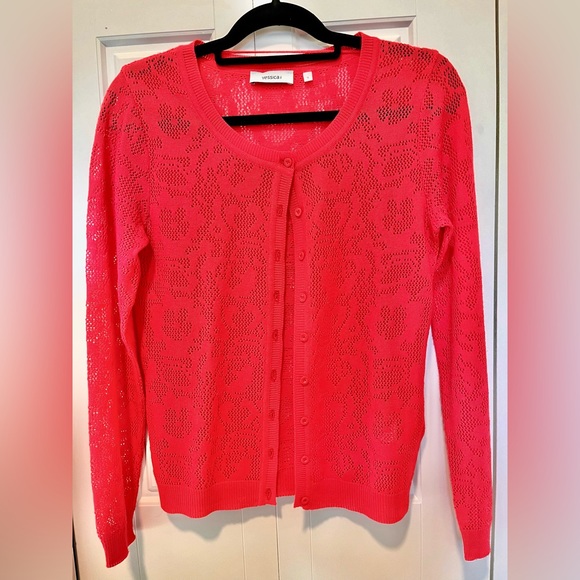Yessica coral red color eyelet cardigan - size S - Picture 1 of 3